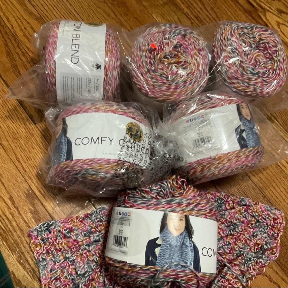 5.5 Skeins Lion Brand Comfy Cotton Multicolor Yarn